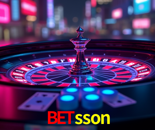 Escena dinámica inspirada en casino con iluminación betsson, cartas, fichas e íconos de juegos digitales en un espacio moderno de juegos.