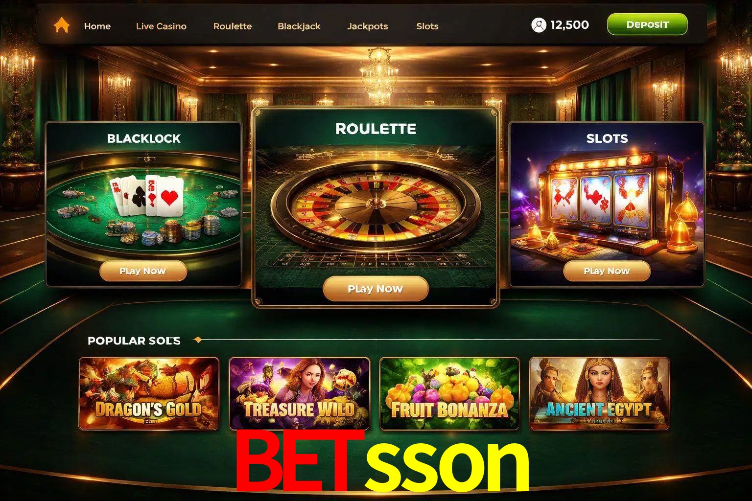 Vista de la plataforma betsson Casino mostrando categorías organizadas de juegos en línea